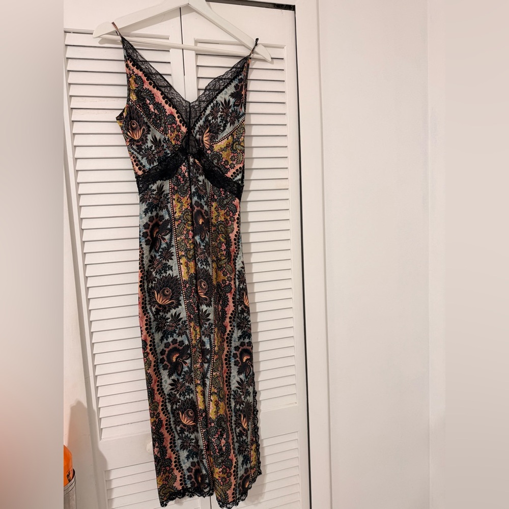Sandro Strapless Paisley Slip Dress in Black, Pink, Yellow